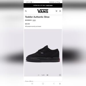 Vans Off the Wall Authentic lace up canvas toddler shoes. Black size 4